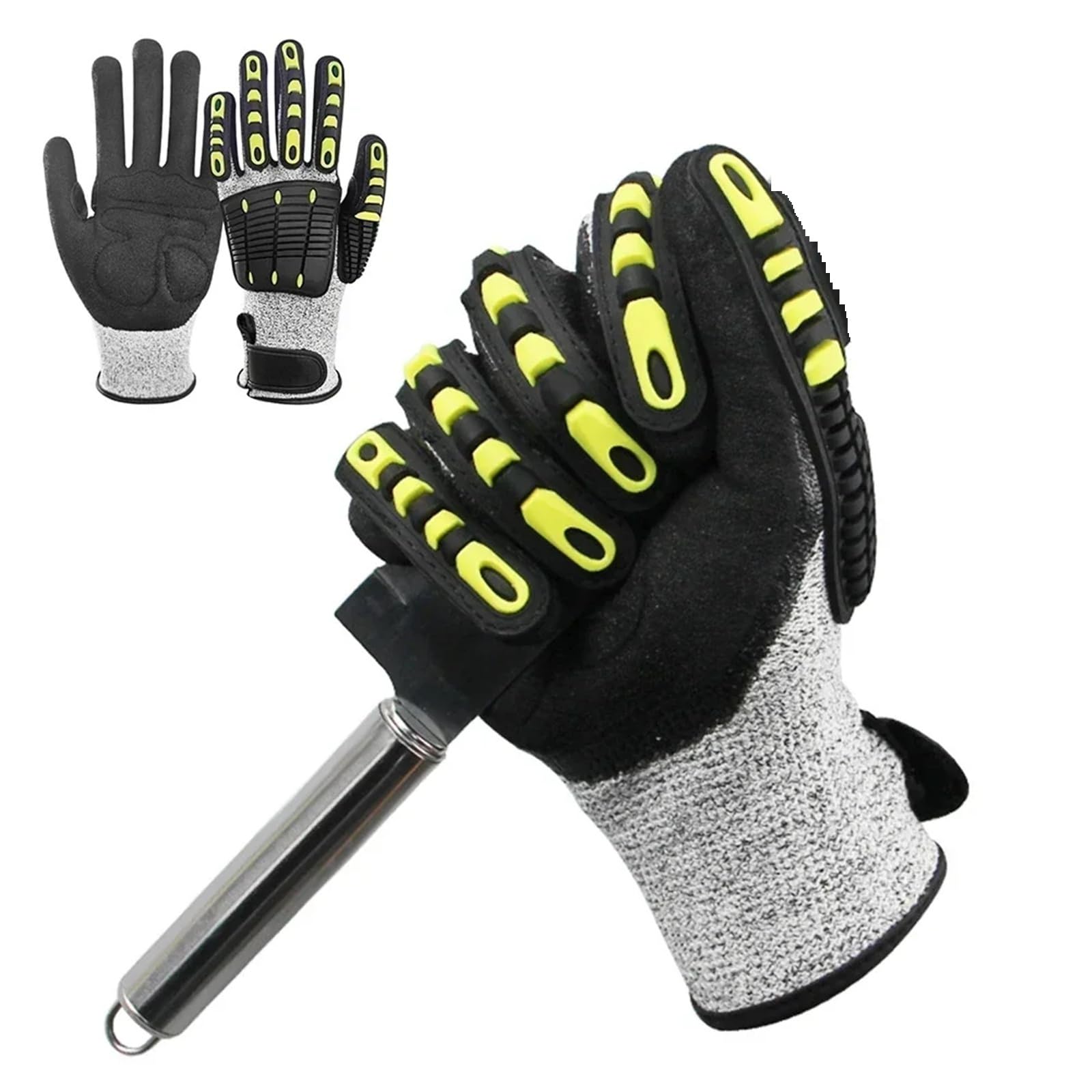 Compatible con guantes de seguridad anticorte TPR mecánicos Antivibración Antigolpes Anticolisión for ciclismo y rescate al aire libre(L)