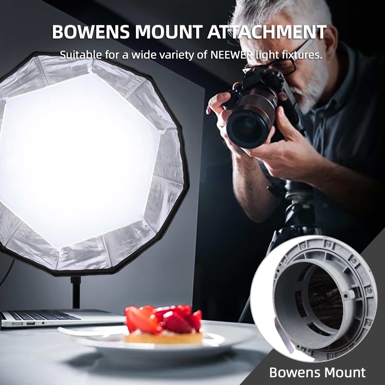 Andoer Parabolic Softbox 90 cm, multiuso, Softbox Bowens, Quick Release Studio Reflection Softbox con diffusore, griglia a nido d'ape, borsa per ritratti, interviste, film