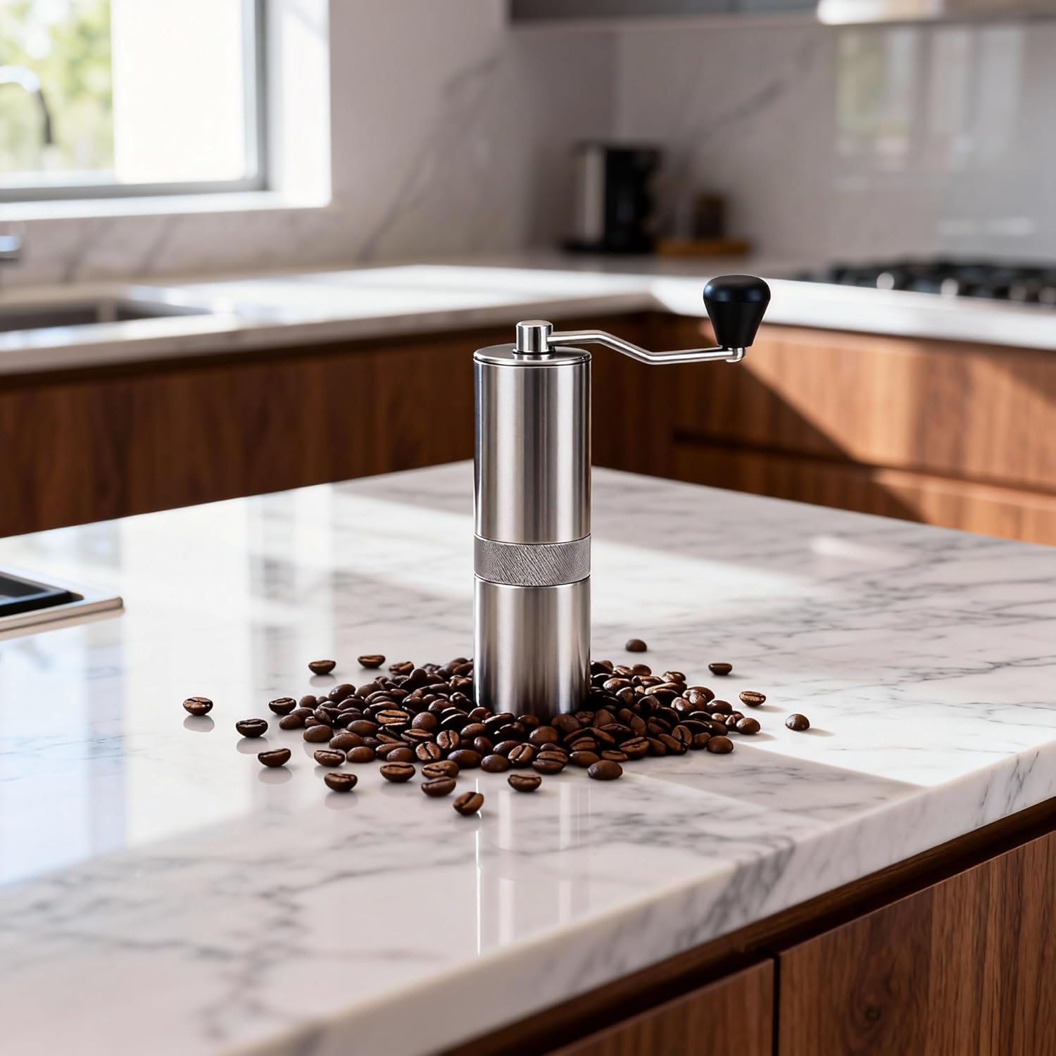 Elegant Manual Coffee Grinder Adjustable Stainless Steel Hand Crank Tool for Daily Coffee Brewing