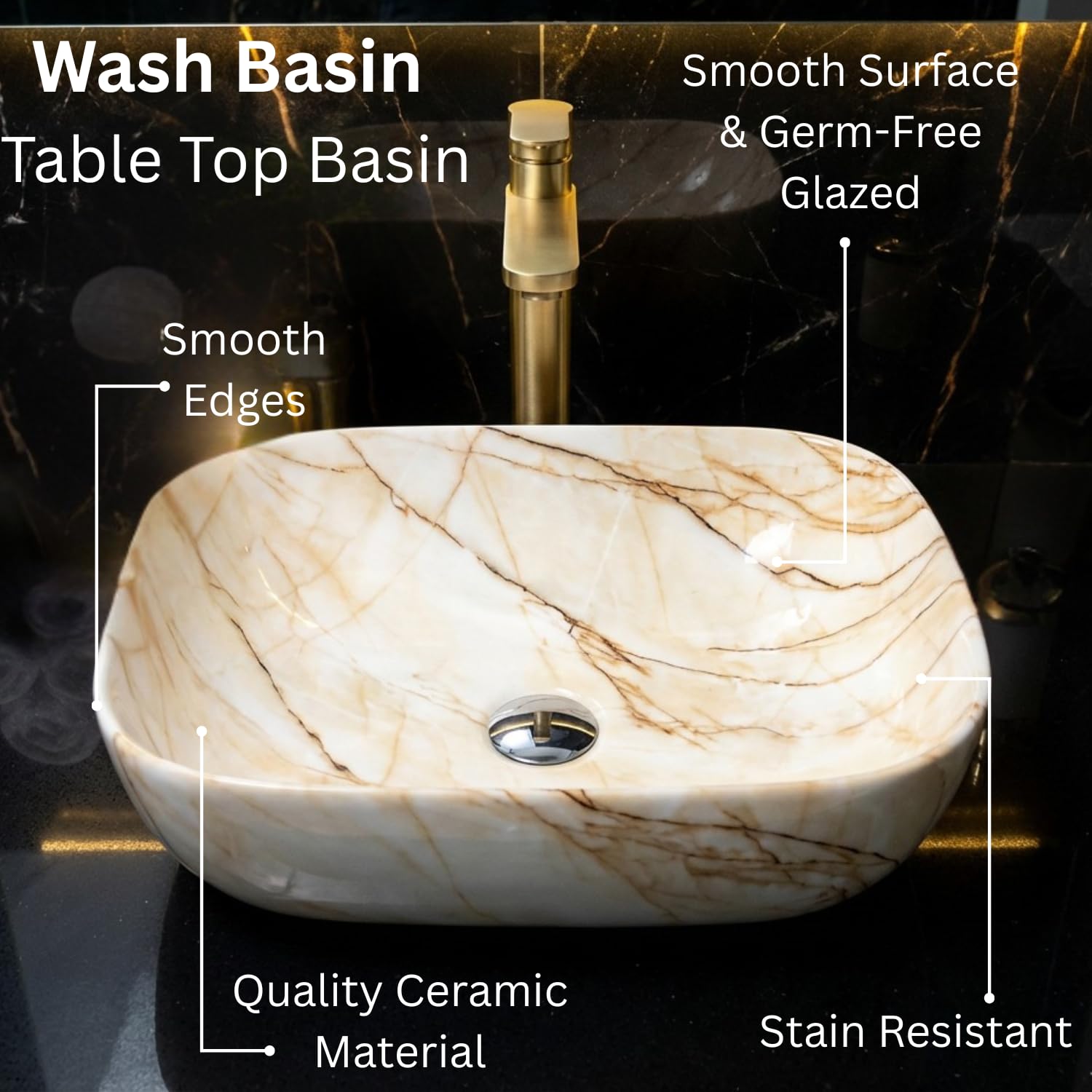 Well Set Premium Designer Ceramic Wash Basin | Table Top Bathroom Sink | Modern Oval Countertop Basin | Glossy Finish |18 x 13 x 5.5 Inch | 1080 Wash Basin 1