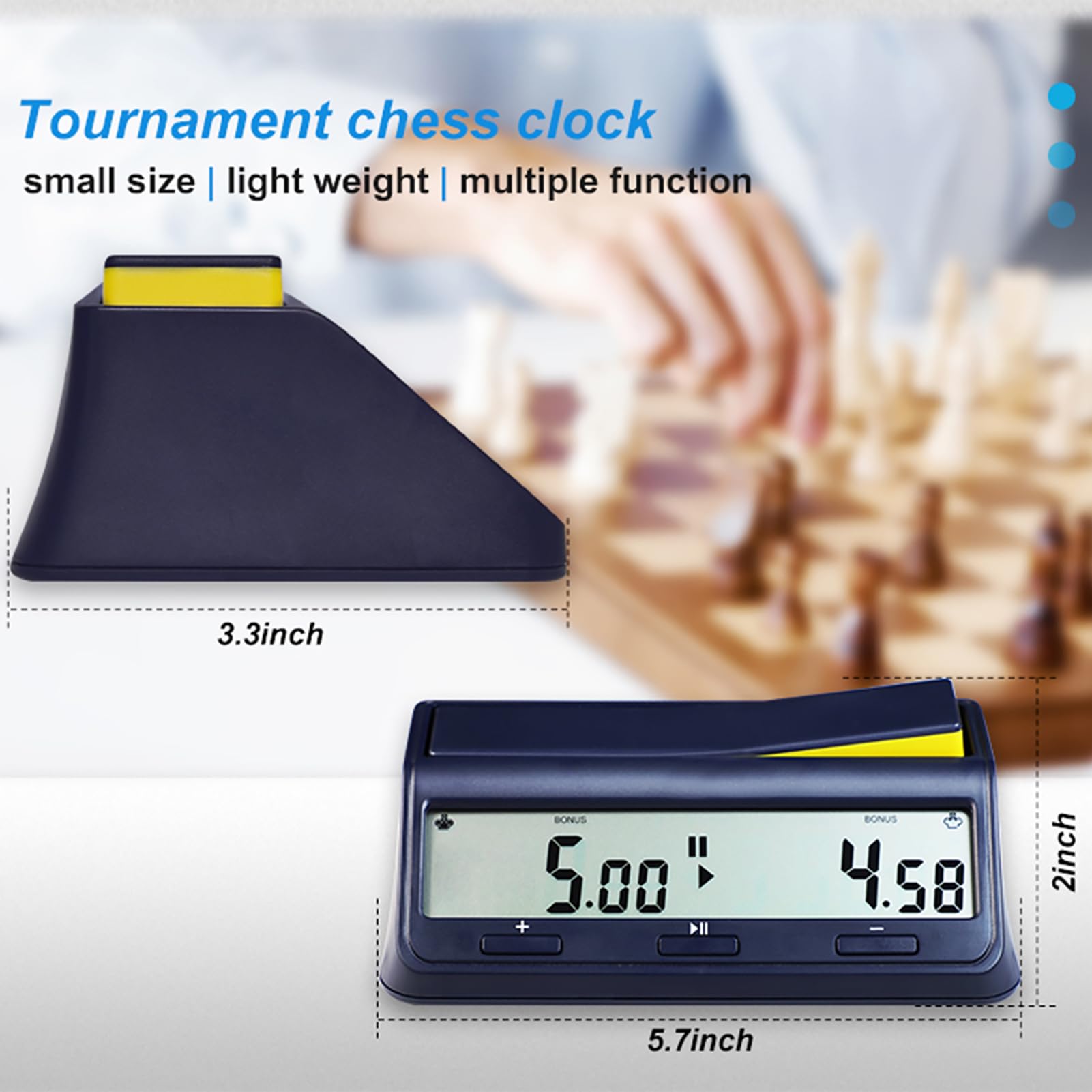 Schachuhr, digitaler Schach-Timer, Spiel-Timer mit Bonusverzögerung und Alarmfunktion, tragbarer Multifunktions-Schachuhr-Timer für Brettspielspieler