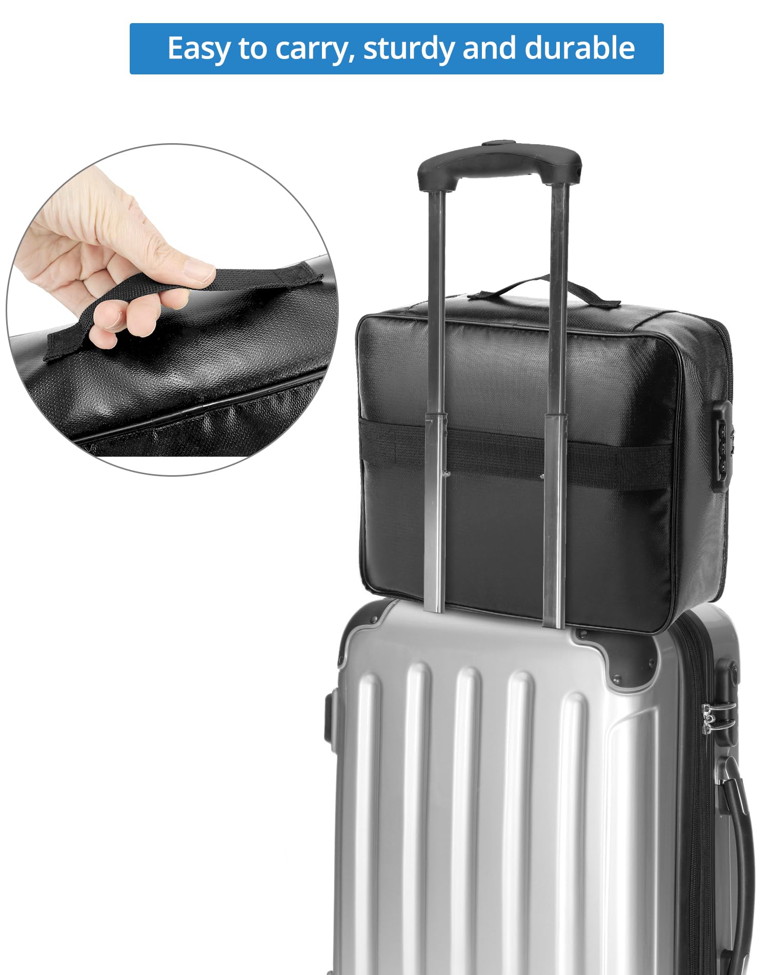 QWORK® Borsa portadocumenti ignifuga, organizer per documenti importanti, scatola portadocumenti con serratura, impermeabile, per documenti di valore, nera