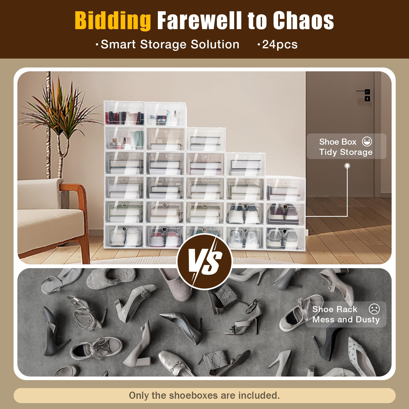 Siohdagu 24 Pack Stackable Shoebox Thicken & Sturdy Clear Multifunctional Shoe Box for Universal Shoe Storage and Sneaker Boot Container