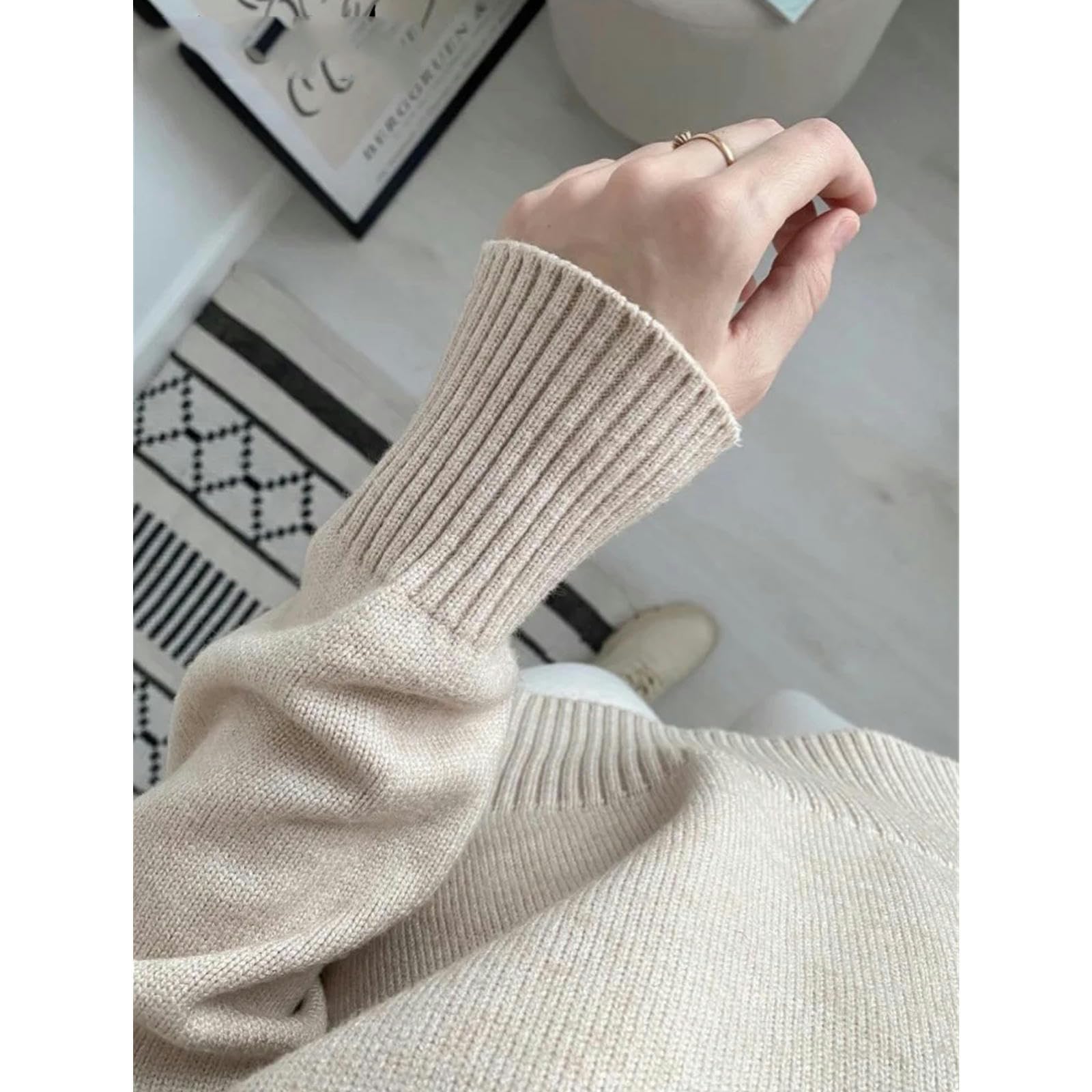 TEidea Swetry damskie zimowe żółte golf sweter dla kobiet - gruby sweter z dzianiny damski z urokiem vintage