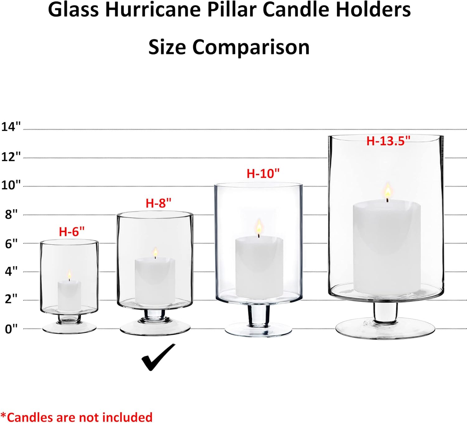 CYS EXCEL Glass Hurricane Pillar Candle Holders (H:8" W:4.75", 2 PCS) | Multiple Size Choices Short Stem Candle Jars | Stemmed Glass Cylinder Candle Vase