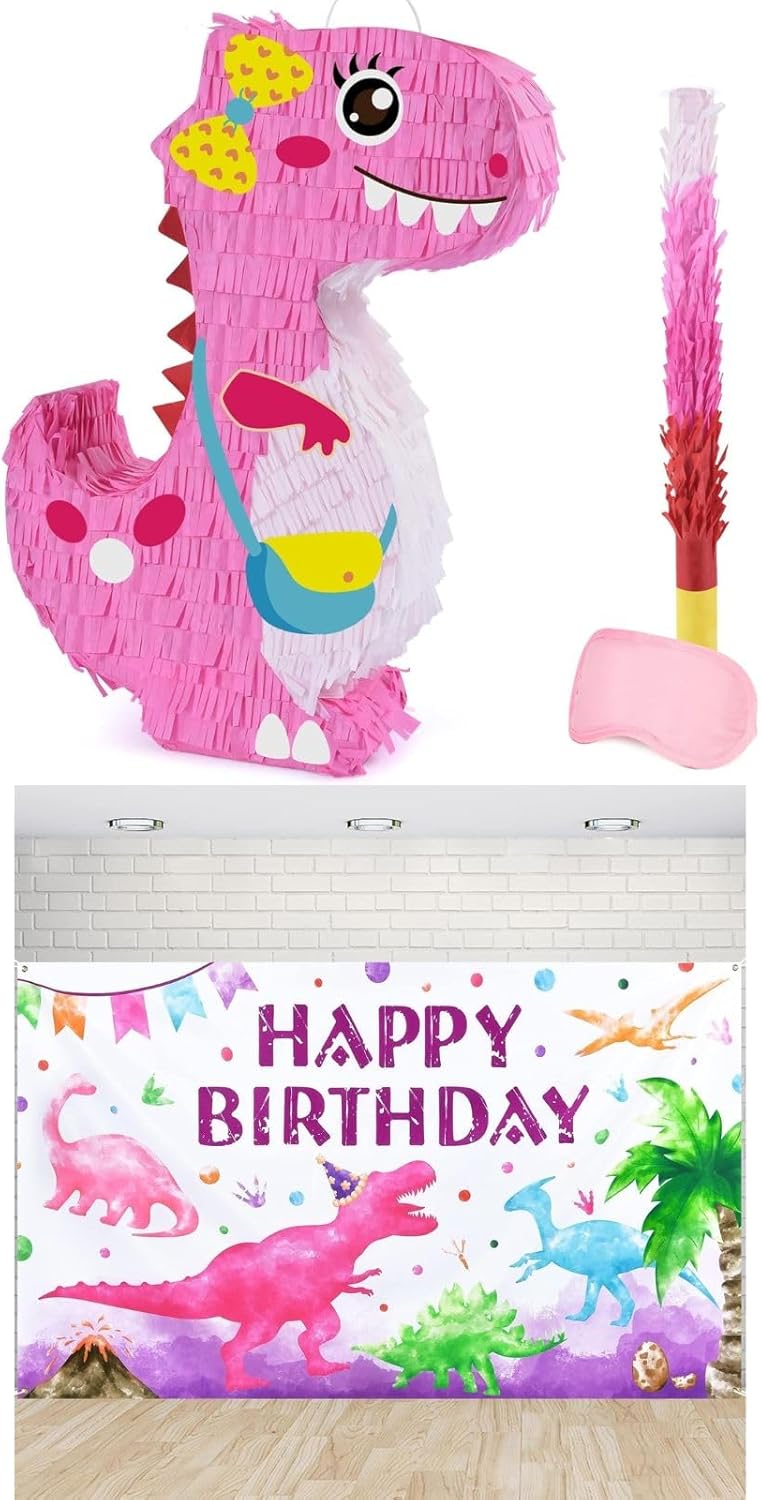 WERNNSAI Watercolor Dinosaur Backdrop +Dinosaur Piñata