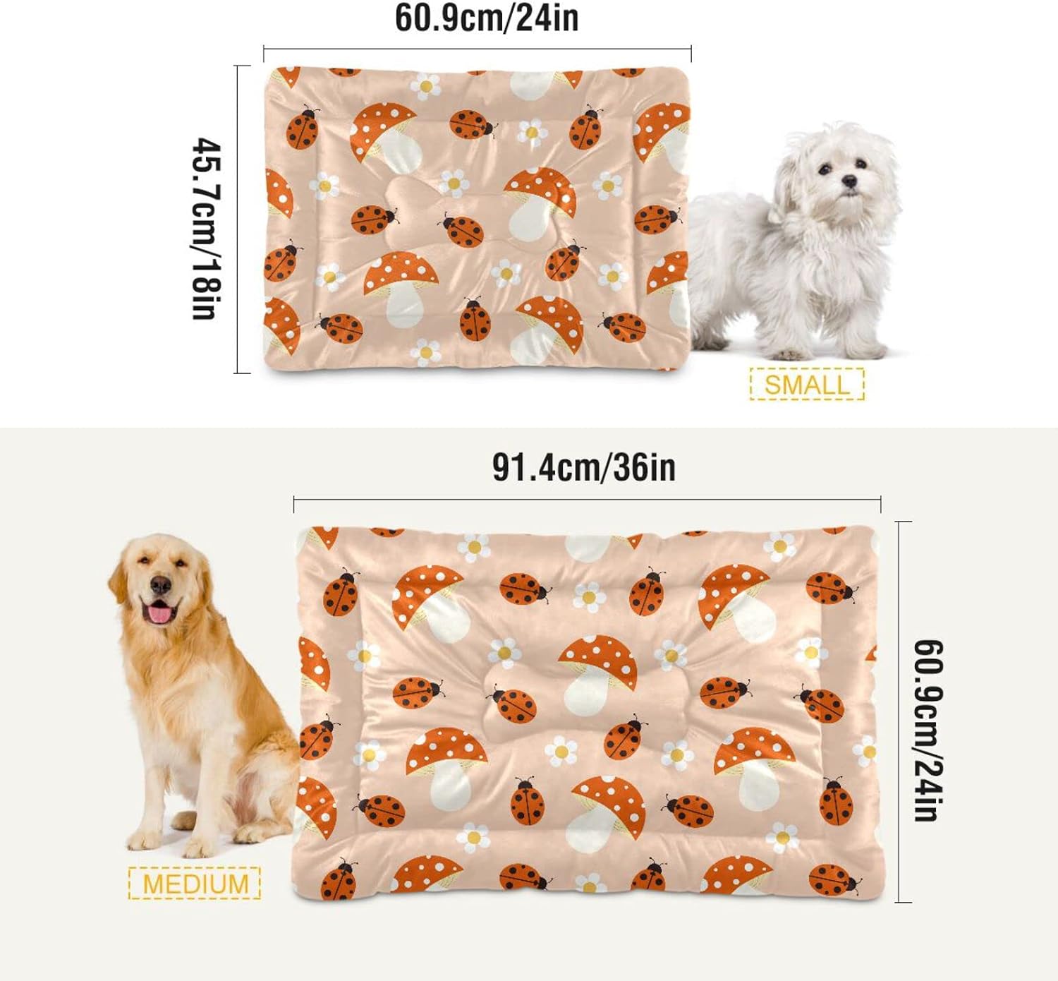 review Ultra Soft Pet Bed Washable Dog Bed Crate Mat for Dogs Fleece Dog Crate Kennel Pad Cat Pet Bed Liner 36x24in Mushrooms Ladybugs and Daisies