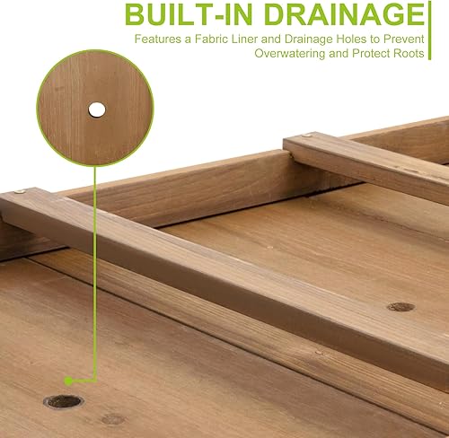 Miniatura 3 de ketive Cama de jardín elevada de 55.5 x 24 x 32 pulgadas, maceta móvil de madera elevada con ruedas con bloqueo, estante de almacenamiento, forro