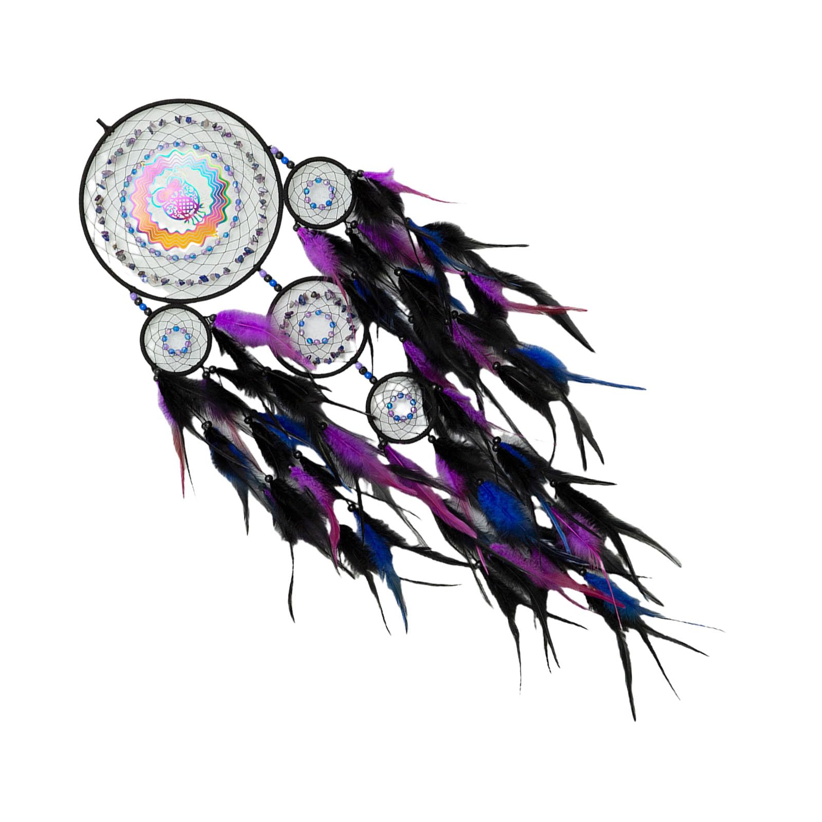 3D Rotating Colorful Owl Dreamcatchers Windchimes with Mystical Elegant Designs Feathered Ornament Wall Hanging Decors Wall Ornament
