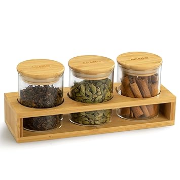 AGARO Elite Borosilicate Glass Jar 210 ml with Rack, Storage Glass Container, Transparent, Kitchen Organiser, Multipurpose Jar, Pack of 3