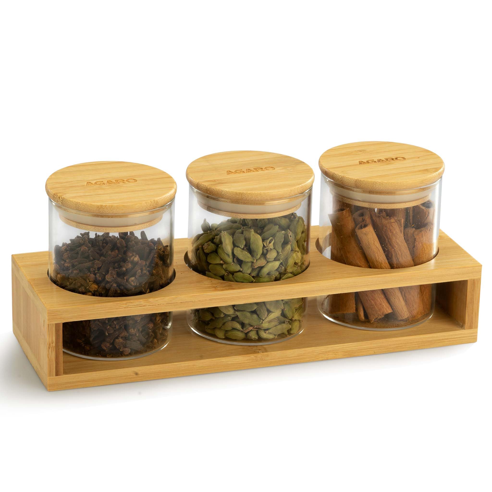 AGARO Elite Borosilicate Glass Jar 210 ml with Rack, Storage Glass Container, Transparent, Kitchen Organiser, Multipurpose Jar, Pack of 3 (B0C7W5BF4G) Amazon Price History, Amazon Price Tracker