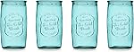 Glaver's Highball Ensemble de lunettes 4 – 20oz Artistique glacé Joli bleu – Verrerie vintage avec logo embossé – Verres à boisson pour l'eau, jus, cocktails.