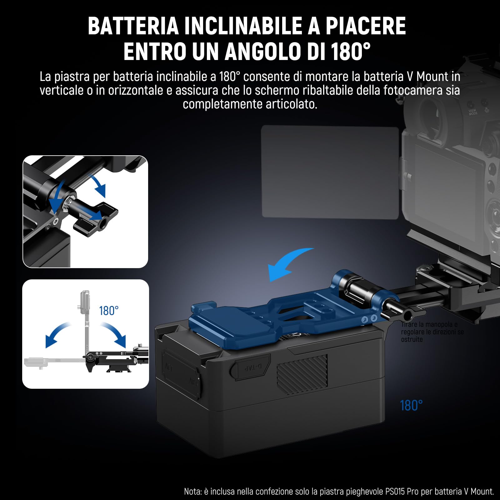 NEEWER PS015 PRO V Mount Battery Plate con Piastra a Sgancio Rapido Tipo Arca e Panno Pulizia, Adattatore V Lock Pieghevole per NEEWER PS099E Compatibile con DJI RS4 RS3 Gimbal Camera Cage Video Rig