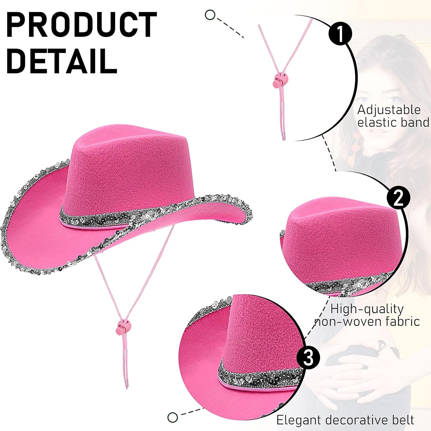 8 Pack Western Cowboy Hats Sequin Cowboy Hat Sparkly Cowgirl Party Hats for Adults Women Men Fancy Dress Accessory,Rose Pink