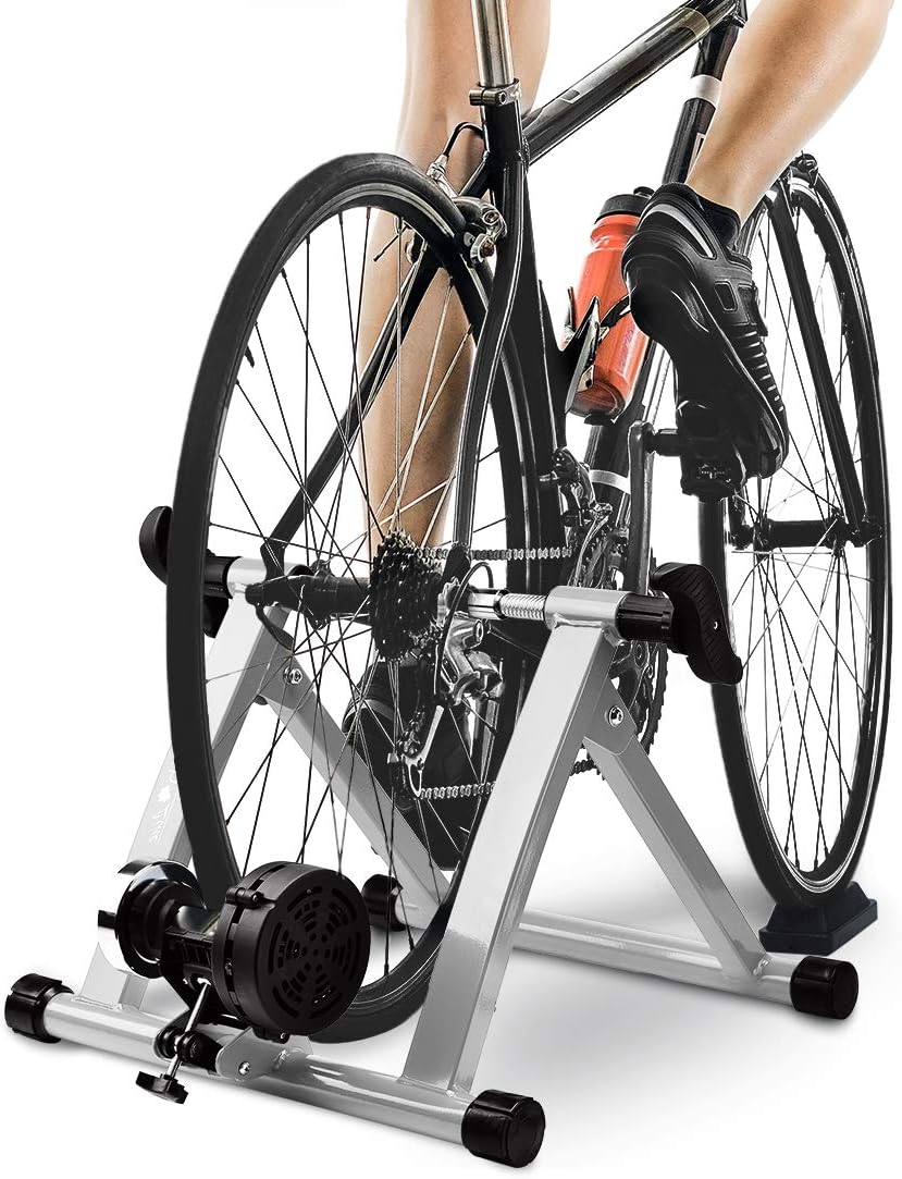 HEALTH LINE PRODUCT Magnetic 8 Varies Resistances Turbo Trainer Stand for Indoor Bicycle Bike, 26-29 inches (Silver)