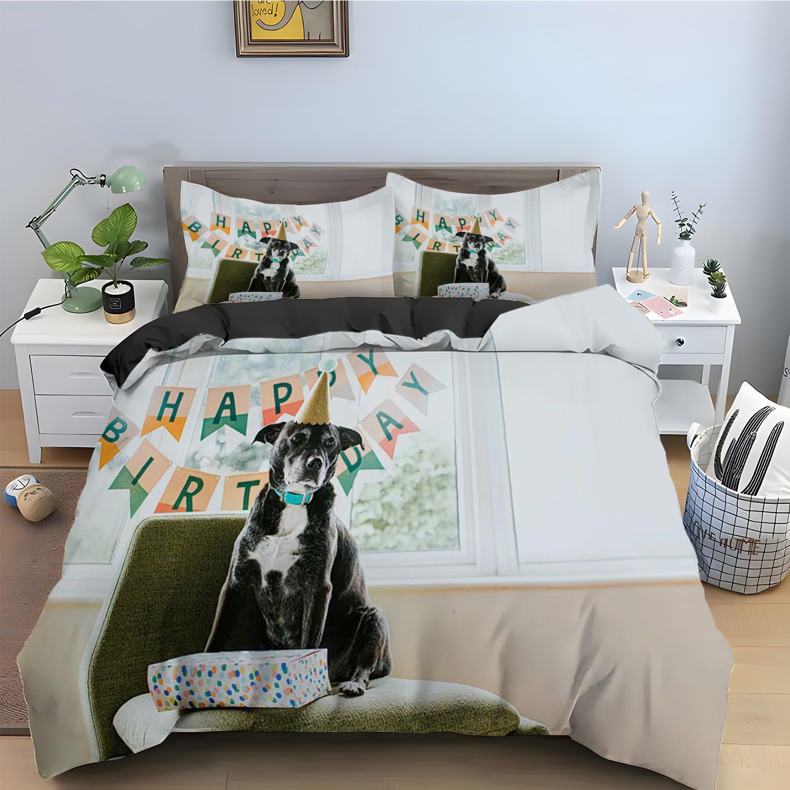 Parure de lit animal Taureau-Terrier 240x260, finitions premium en microfibre