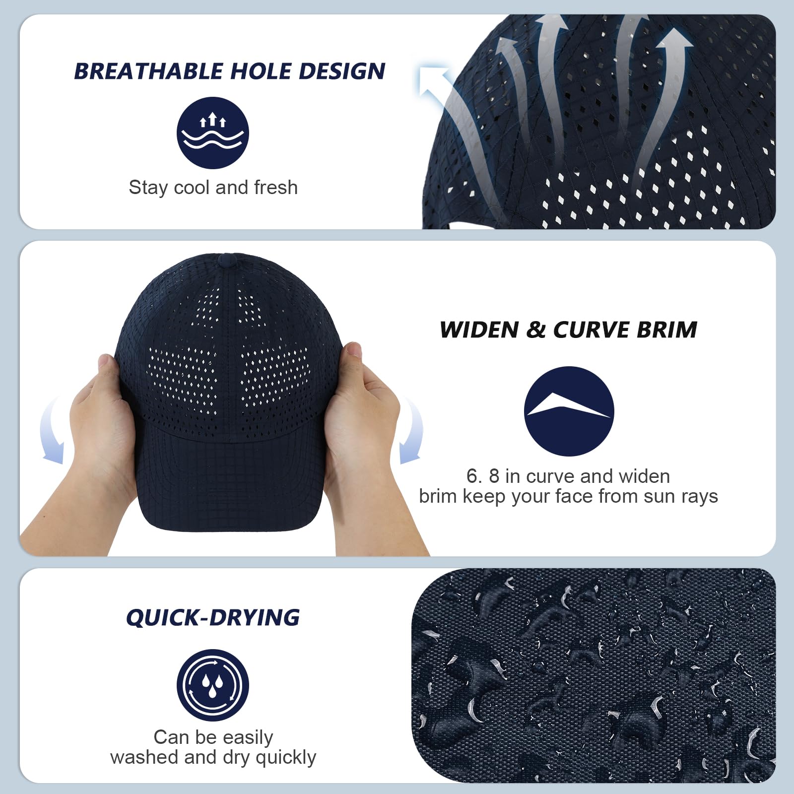 2 Confezioni Cappello da Baseball Uomo Donne，Traspirante Cappellino Visiera Asciugatura Rapida Sport Aperta，Leggero Pieghevol Tennis da Golf Berretto Baseball cappelli da Sole Estivo Regolabile