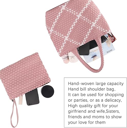 Miniatura 5 de Bolsa tejida para mujer, de piel vegana, grande, de verano, playa, viaje, bolso de mano y bolso de mano retro hecho a mano