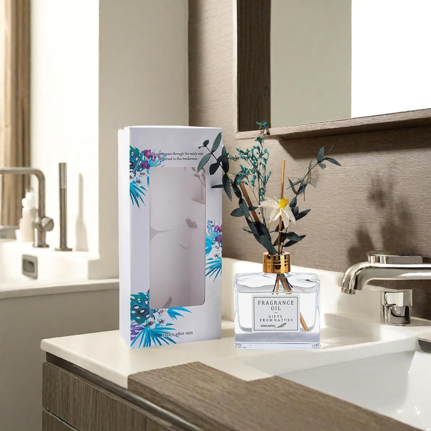 Reed Diffuser Set with Flower, 4.05oz Pure White Gardenia Scent Diffuser Stick of Fragrance Essential Oil,for Bathroom Diffuser Home Bedroom Office Décor - Image 4