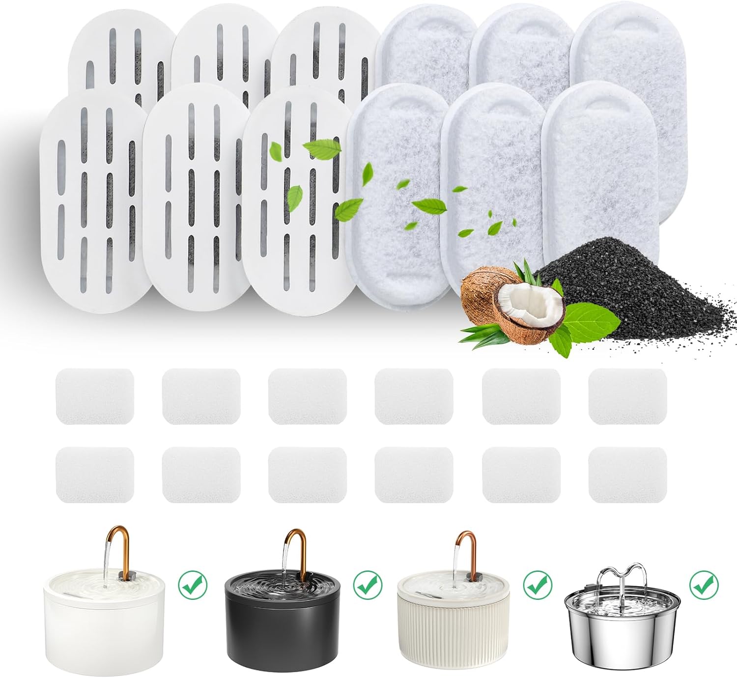 DOOOB Cat Water Fountain Filters, 24 Pack Cat Fountain Filter, Cat Fountain Replacement Filters for DOOOB Stainless Steel Cat Water Fountain, Pet Water Fountain Filters (12 Filters & 12 Sponges)