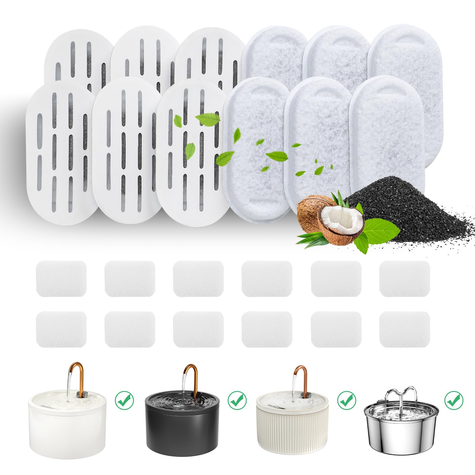 DOOOB Filtri per fontane d'acqua per gatti, confezione da 24, compatibili con fontana d'acqua DOOOB in acciaio inox, filtri per fontane d'acqua per animali domestici (12 filtri e 12 spugne), 60 grammi