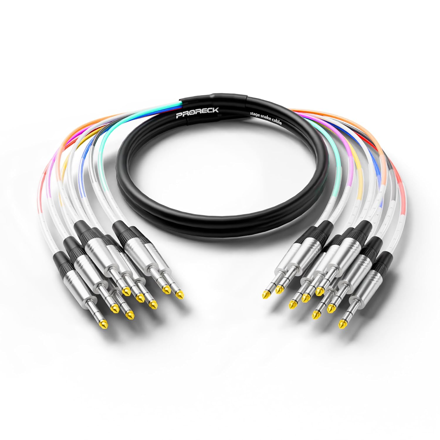 PRORECK 10ft Snake Cable, 8-Channel Shielded Audio Cable 1/4'' TRS, with Color-Marked Connectors for Professional Stage, Studio, and Live (PR-TRS-8 * 10)