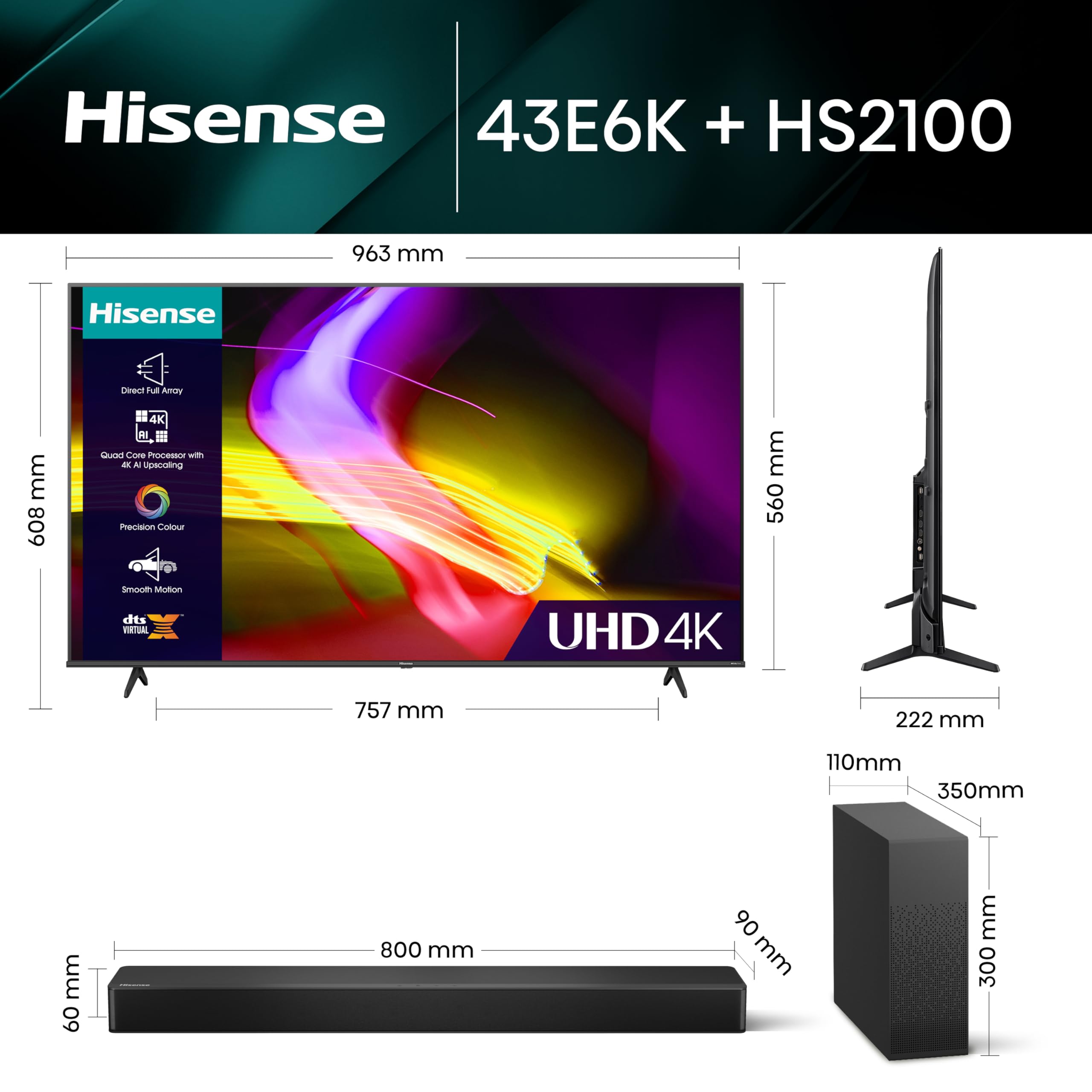 Hisense 4K UHD TV E6K and HS2100 with 240W Max Audio and Wireless