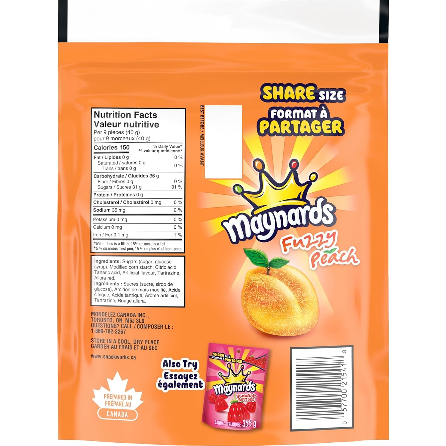 Maynards Sour Cherry Blasters, Swedish Berries and Fuzzy Peach Candy Variety 355g/12.5oz, 3-Pack{Imported from Canada}