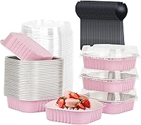 Vista 15 de LNYZQUS - Paquete de 40 moldes cuadrados para cupcakes con tapas de 5 onzas, moldes de papel de aluminio para mini pasteles, ramequines desechables