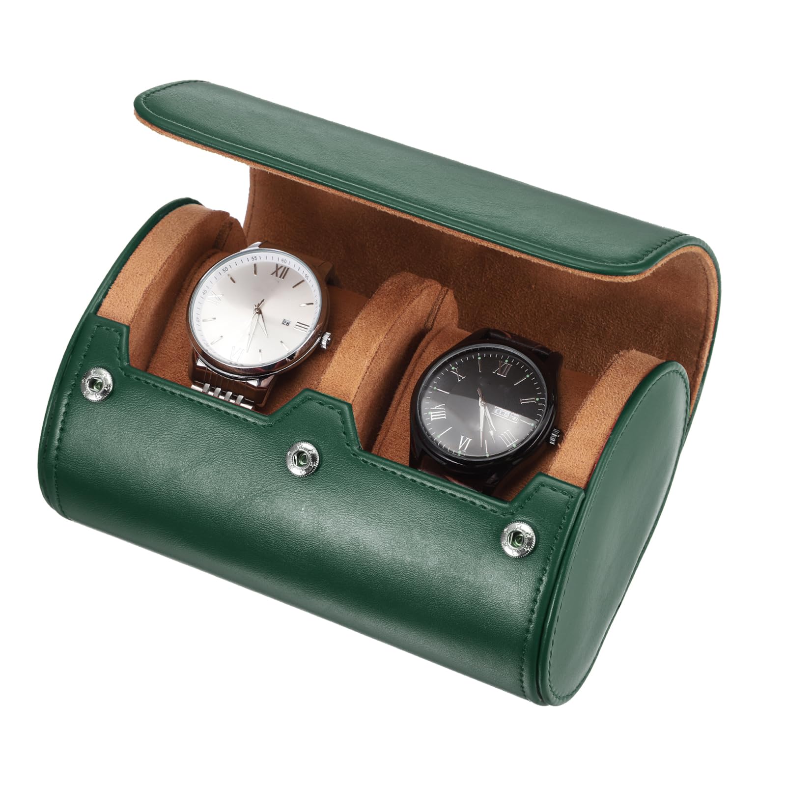 HVMBEUGOS sourcing map Watch Travel Case for Men Leather Watch Roll Travel Case Portable Watch Storage Box for Christmas, Birthday, and Anniversary 2 Slot (Green)