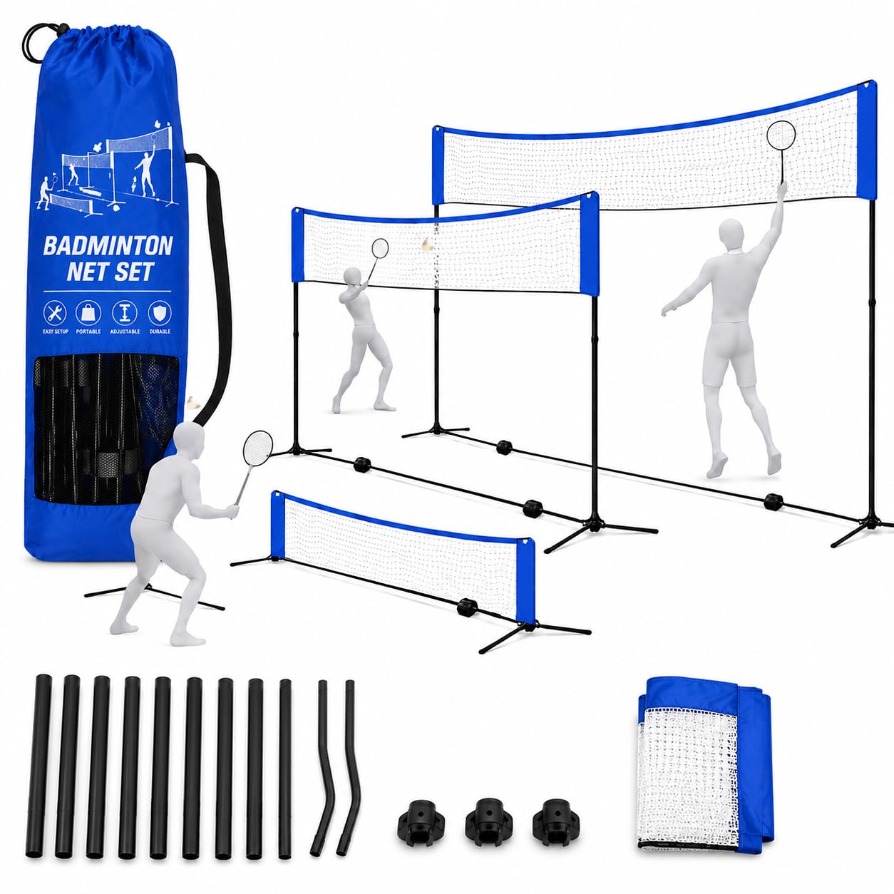 Red de bádminton plegable de 3,1 m, con soporte ajustable en altura de 107/105/150 cm y bolsa de transporte, red deportiva para voleibol, tenis, voleibol o playa, red de nailon, fácil de montar y