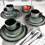 Ensembles de vaisselle(16Pcs) Servant pour 4, Plaques et bols de verre réactifs Set avec tasse,7.9"Petite plaque,10.6" plaque de dîner,5.5"bowl, Ustensiles de cuisine modernes,Safe micro-ondes, Set n°3