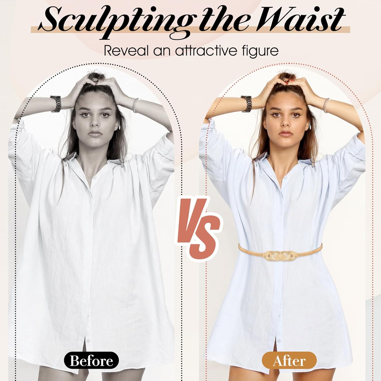 Gold Belt for Women's Dress, Metal Stretch Elastic Pendant Chain Belts for Women Fashion, Skinny Thin Gold Ladies Belts - Image 6