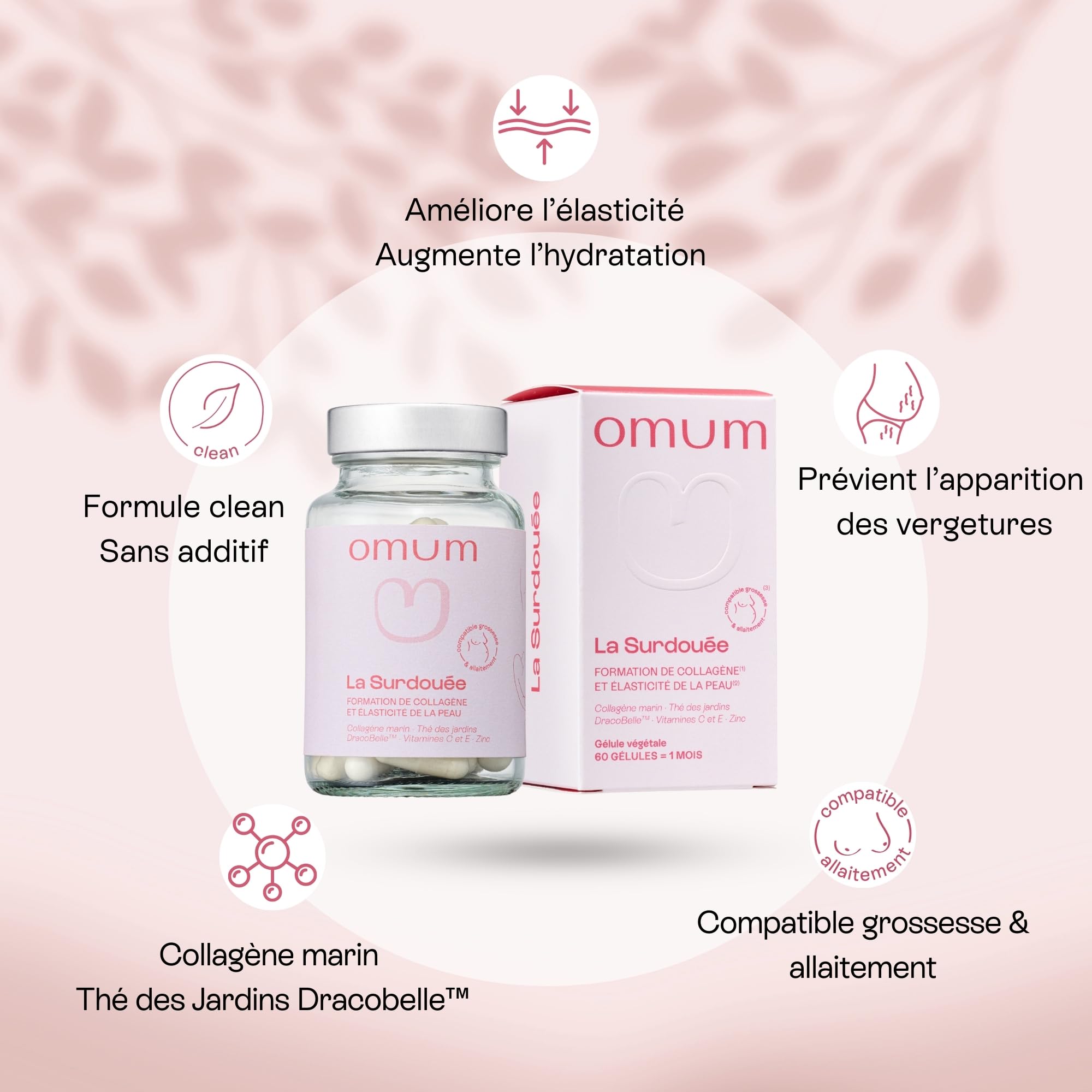 OMUM - Duo In&Out Vergetures - La Surdouée huile + La Surdouée complément alimentaire - Traitement vergetures, peau souple et élastique - Pour les futures mamans et femmes allaitantes - Vegan