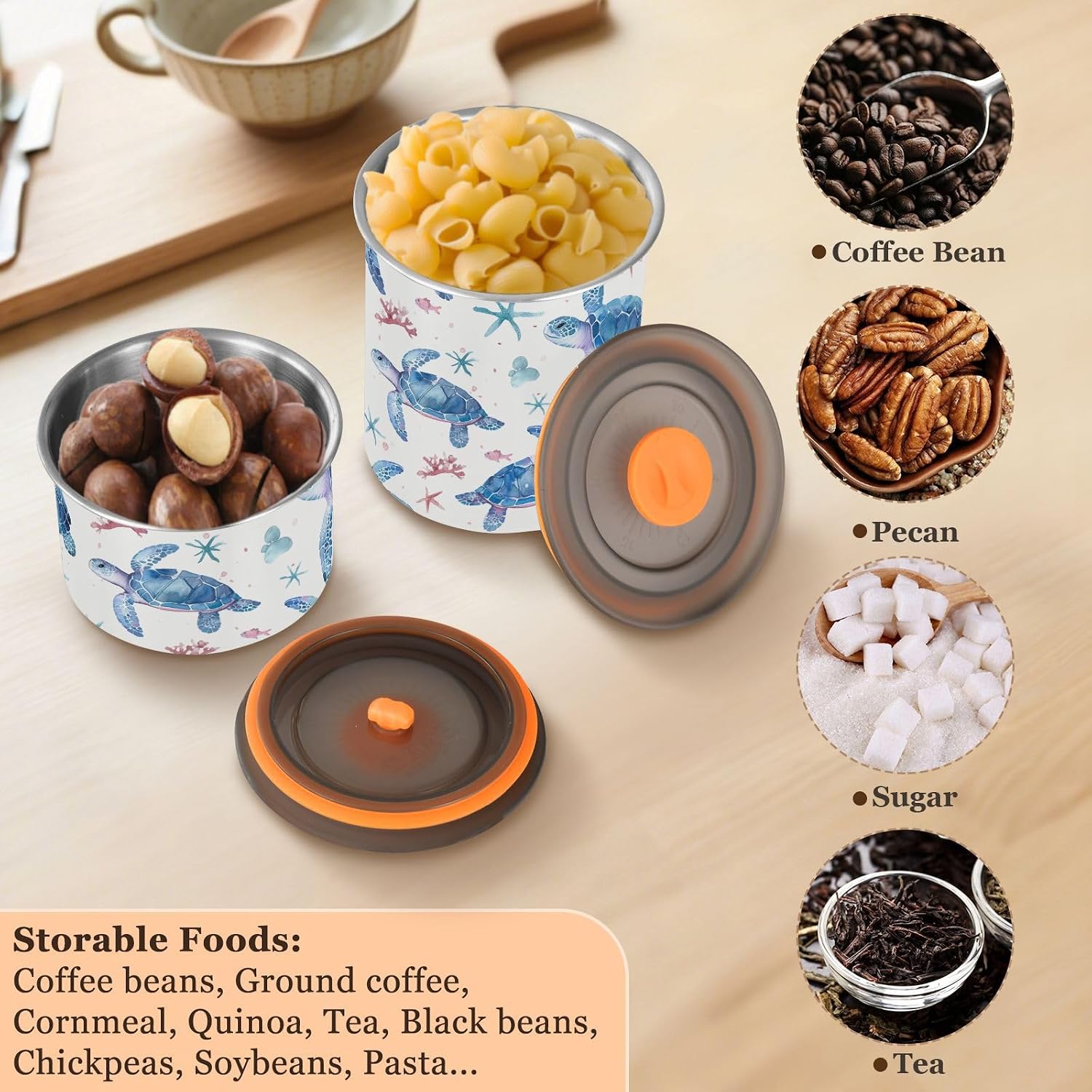 ALAZA Sea Turtle Watercolour Airtight Coffee Bean Canister 900ml Food Storage Containers with Lids For Gournd, Tea, Sugar, Flour, Rice, Cereal, Candy Cookie Jar