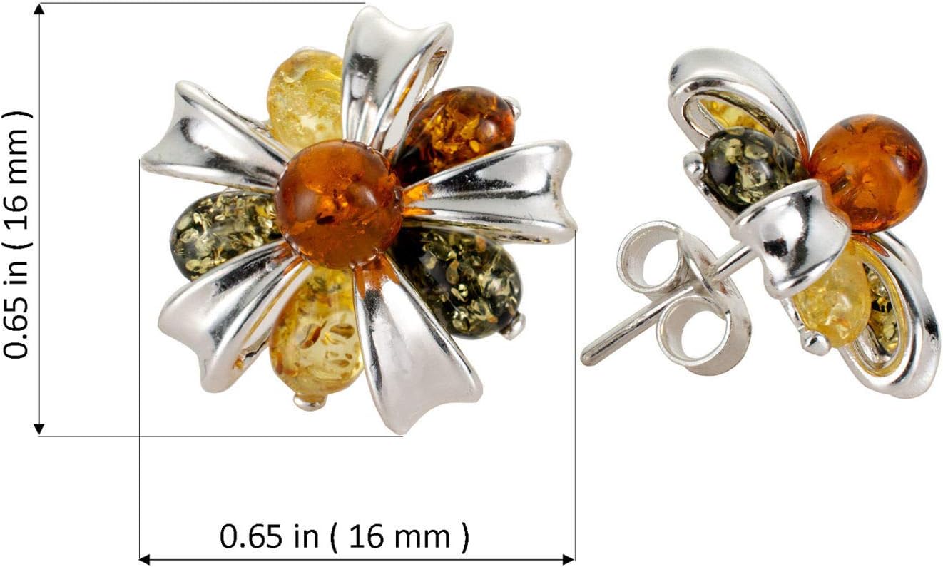 Amber Earrings - Baltic Multicolored Amber Dangling Earrings "Clemence", Hypoallergenic Earrings - Sterling Silver Jewelry Collection