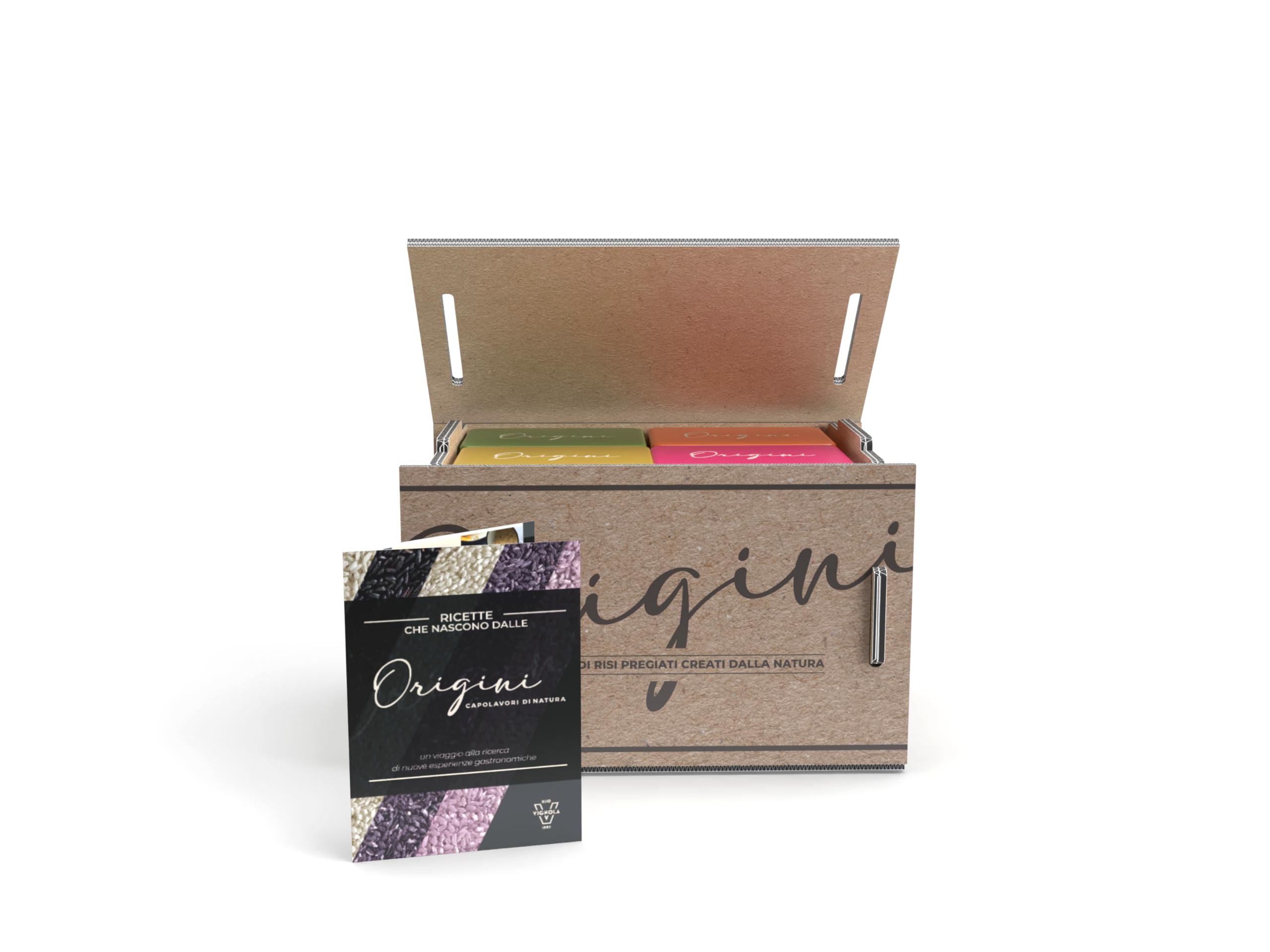 Riso Vignola, Origini, Cofanetto Degustazione Riso, Box Selezione Varietà di Riso Carnaroli e Verelé, Contiene 4 Latte Salvafreschezza da 500gr, Ricettario Incluso