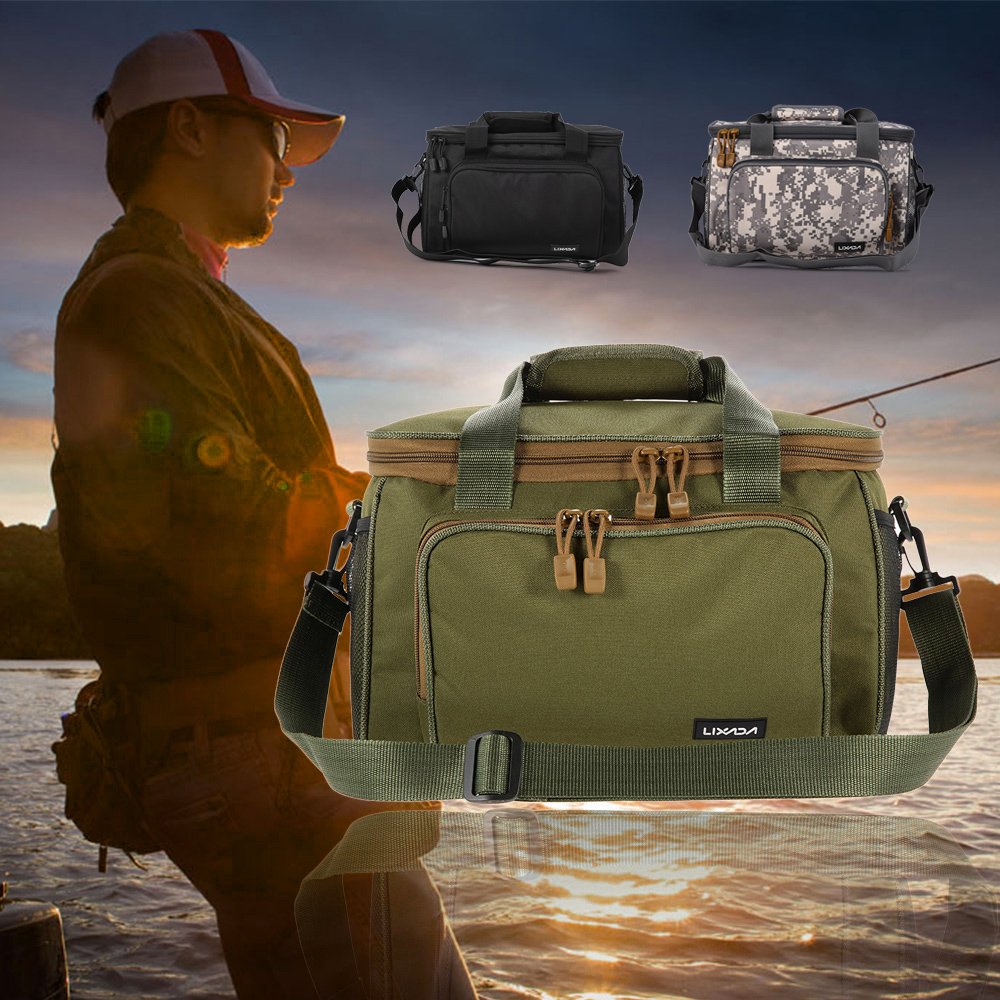 Lixada Portable Canvas Fishing Shoulder Bag - Fishing Tackle & Lure Reel Case, Black - Image 2