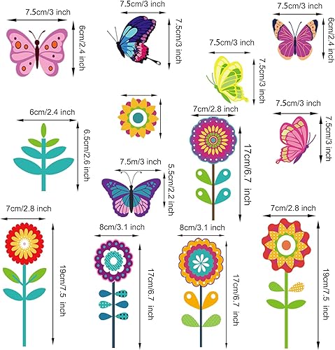 Miniatura 3 de Calcomanías de ventana de resorte de gran tamaño para ventana de flores y mariposas (12 hojas de 96 piezas) calcomanías anticolisión para ventana de