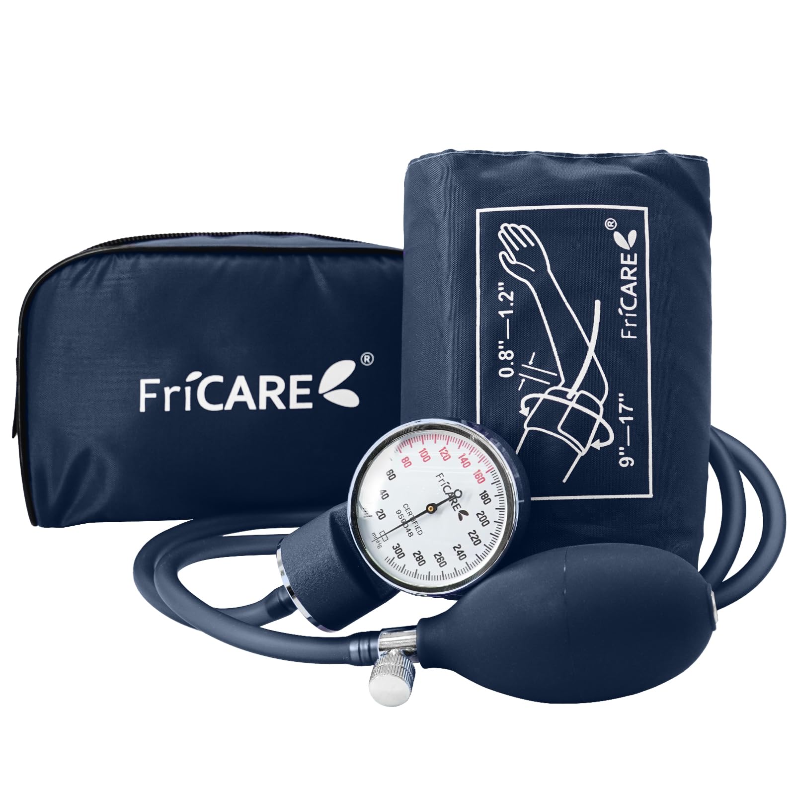 FriCARE Manual Blood Pressure Cuff for Nursing Students, FSA/HSA Eligible, Aneroid Sphygmomanometer for BP Monitoring, Home & Medical School Essentials with Carrying Case, Universal Adult Size, Blue