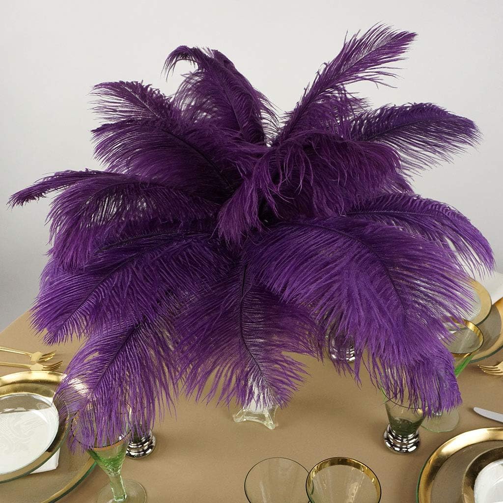 ZUCKER - Ostrich Feathers for Centerpieces- Wedding Decorations- Feathers for Crafts, 12 Pieces, 13-16 Inch, Purple