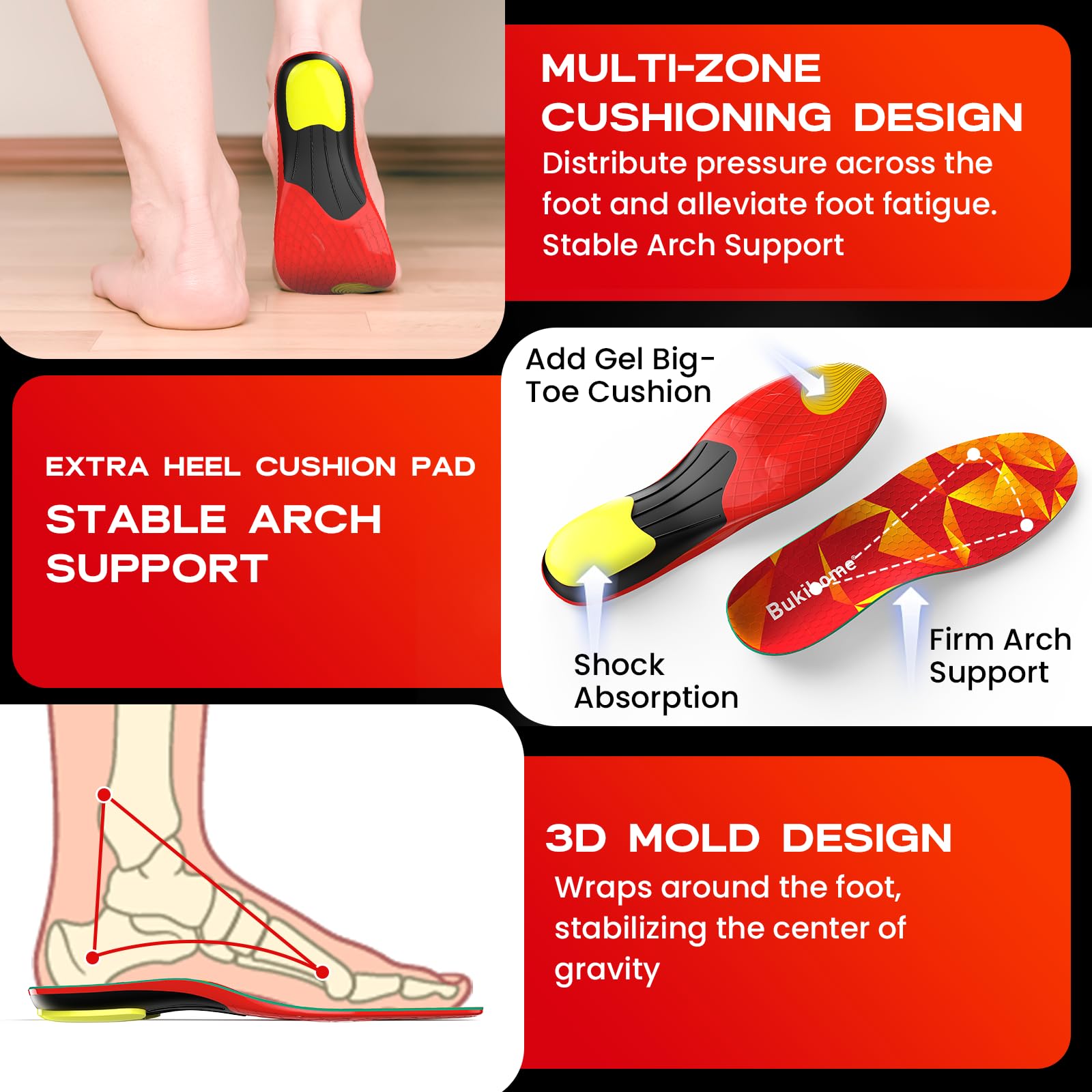 Semelles orthopédiques pour épine calcanéenne - Talonnette tendon d'Achille et soutien de la voûte plantaire - Semelles haute performance avec amorti talon, anti-fatigue -Homme 39-41|Femme 41-43