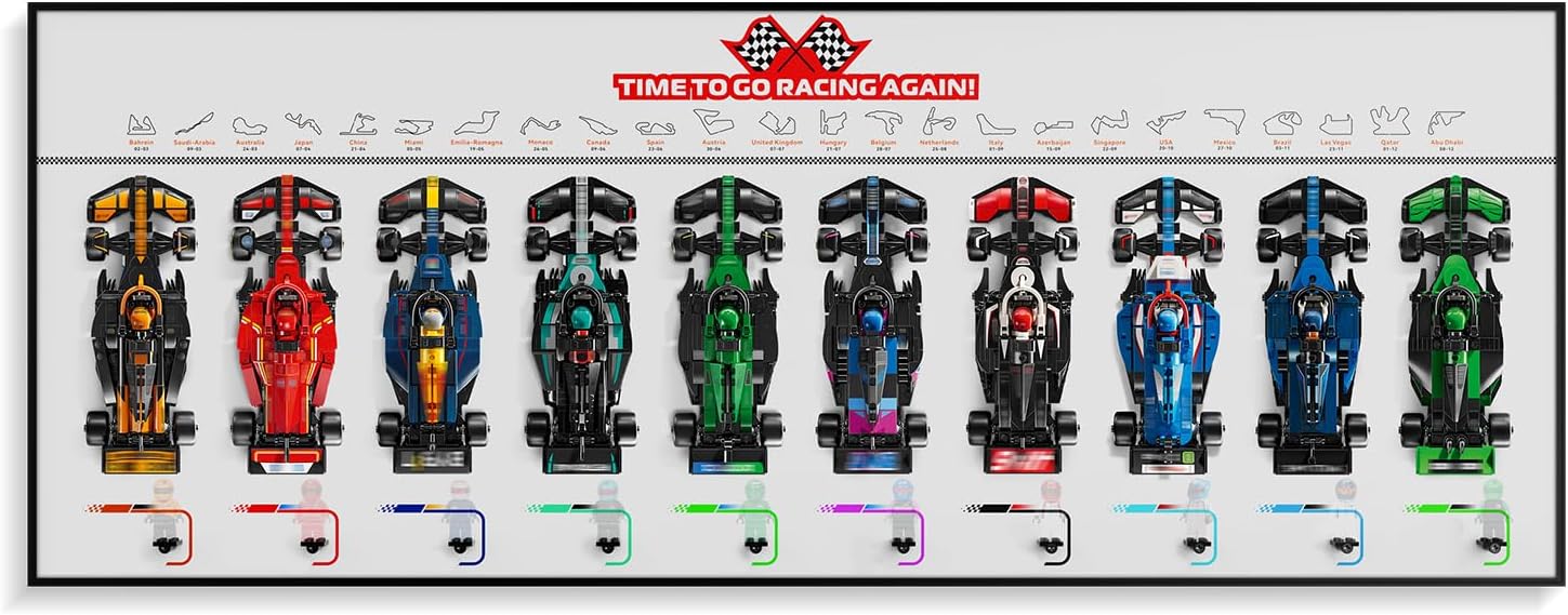 Wall Display Board for 10 F1 Racing Cars | Compatible with Lego F1 Speed Champions Set 66802 | Turn Models Into Wall Art | Great Gift for Fans(White, Board Only)