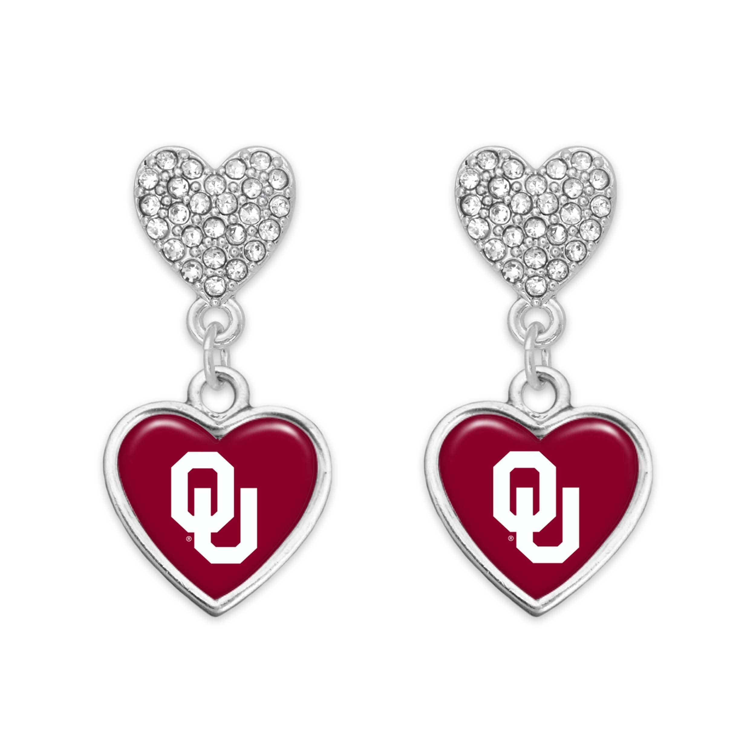 Oklahoma Sooners Amara Silver Crystal Heart Earrings Jewelry Gift OU