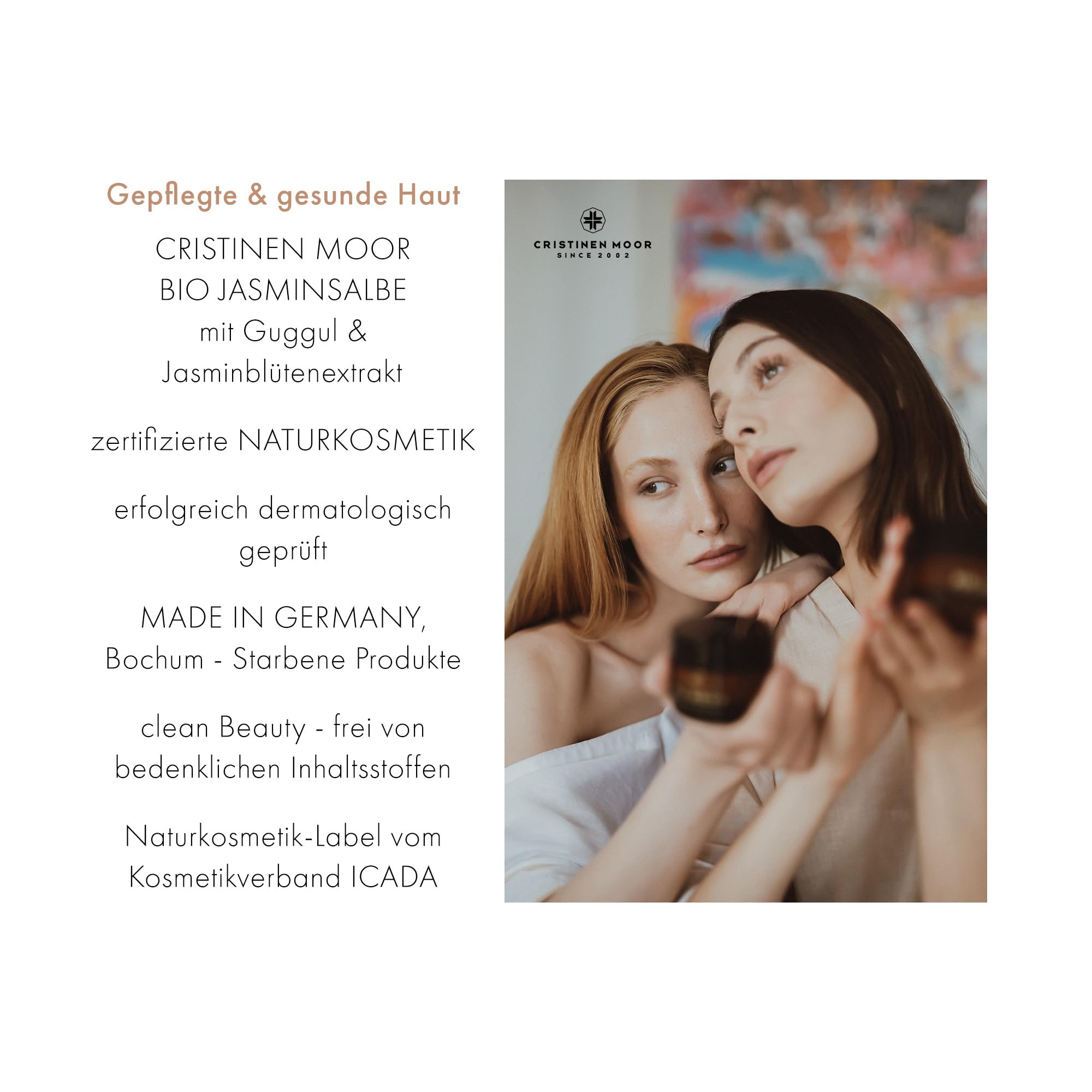 Cristinen Moor Bio Jasminsalbe I Augencreme bei Augenringen, müden und geschwollenen Augen, Schlupflidern I mit Bio Hyaluron | zertifizierte Naturkosmetik