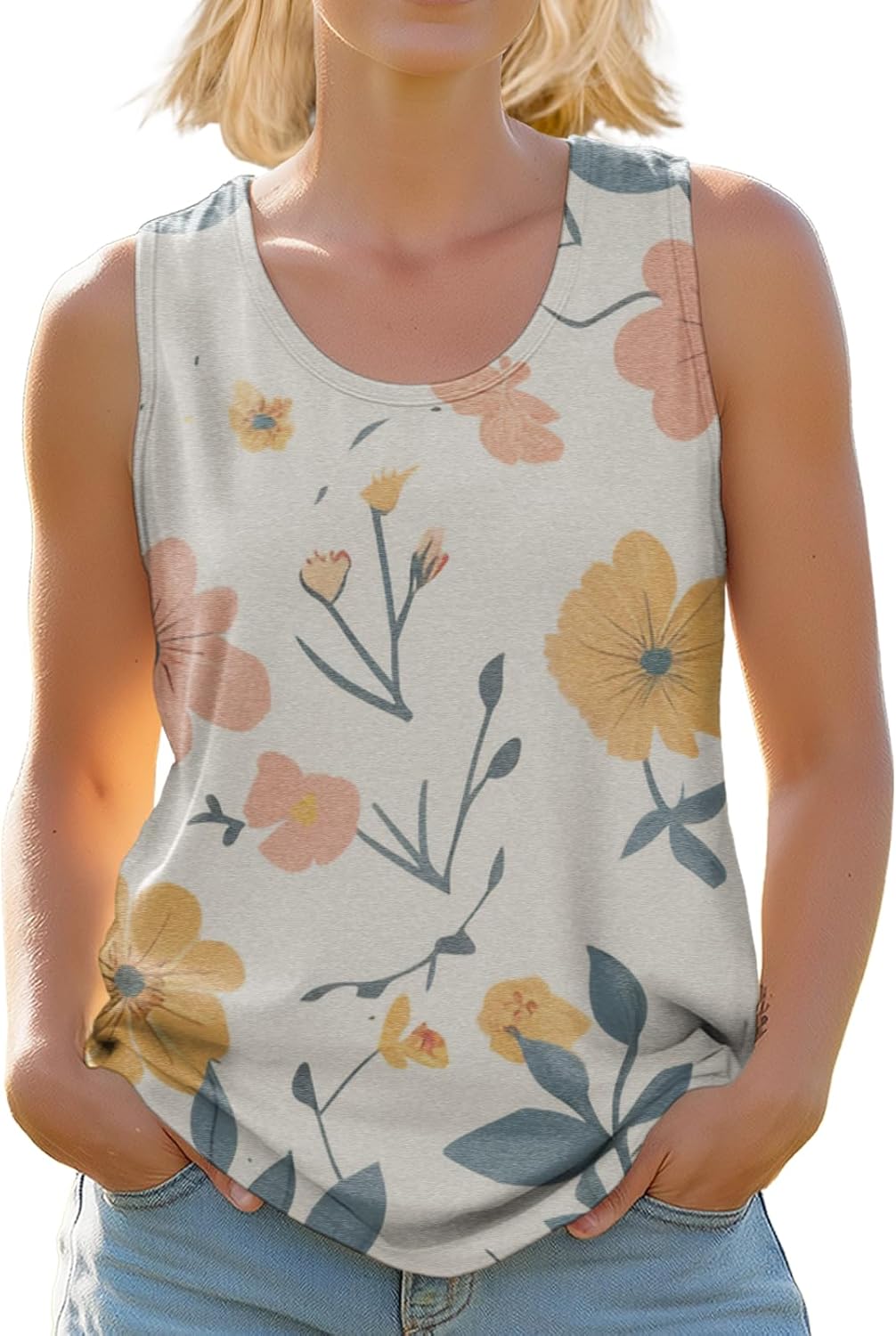 Stylish Women's Crewneck Tank Tops Outdoor Trendy Beach Party Pullover Cropped Sleeveless Tshirts for Summer