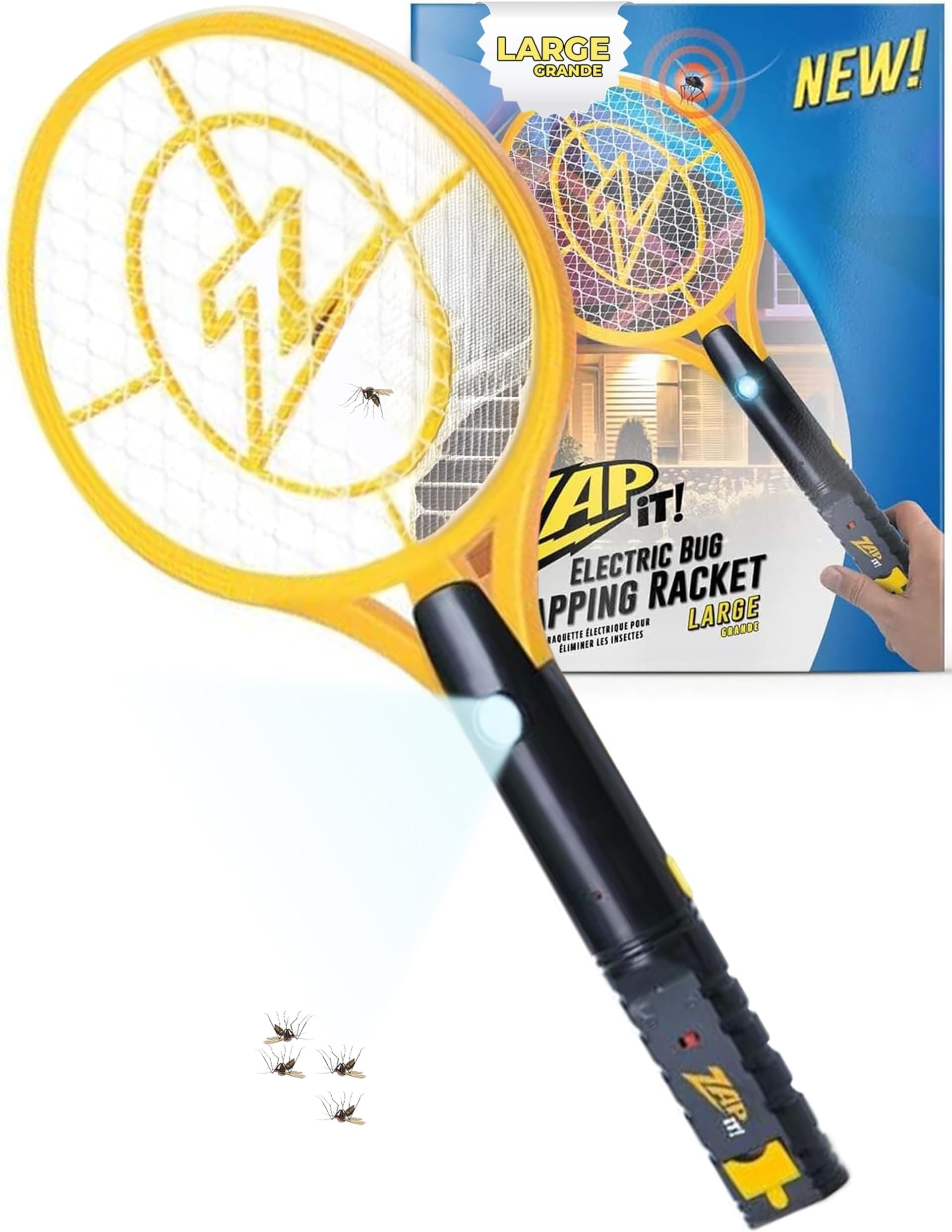 ZAP IT Bug Zapper Electric Fly Swatter Racket - High Power 4,000 Volt Indoor Mosquito Zapper - USB Rechargeable Bat for Indoor and Outdoor Use - Portable Mini Electric Bat for Flies - Medium, Yellow