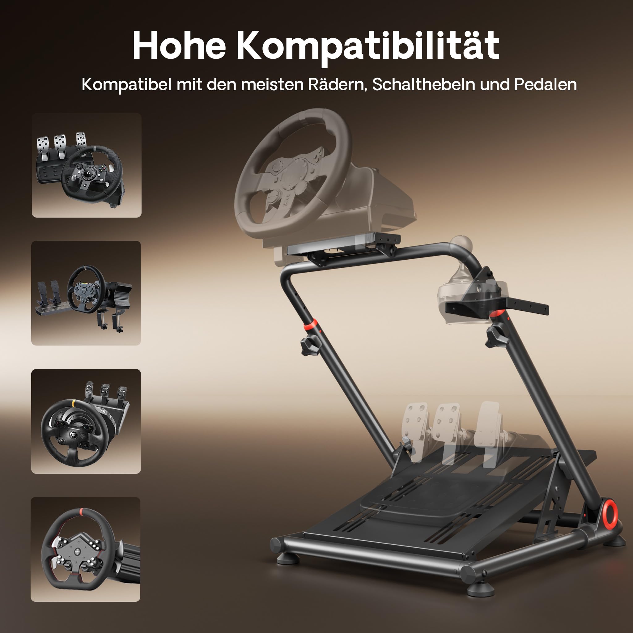 Wiltec Lenkradständer klappbar 68 x 82 x 83 cm, Lenkrad Halterung für Sim Racing, Lenkrad Ständer mit Befestigungspunkte für Lenkrad, Schalthebel und Pedale
