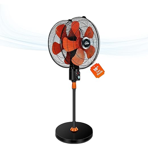 HAVAI Double Head 360 Degree Fan |18 Inch|Remote Control, Double Headed, 360 Degree Coverage, Pedestal | 1 Year Warranty | 3 Speed Control | Orange And Black