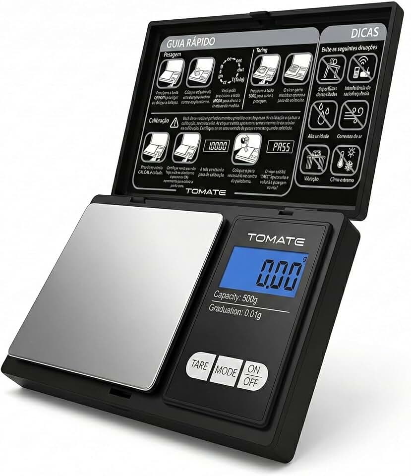Mini Balança Digital De Precisão 0,01g Até 500g Portátil De Bolso Com Tampa E Visor LCD Para Joias Ouro E Cozinha Morini
